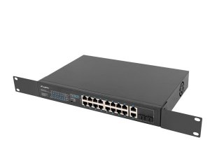 SWITCH LANBERG 16X 100MB POE+/2X COMBO NIEZARZĄDZALNY RACK 19" GIGABIT ETHERNET 150W