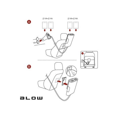 Blow ładowarka samochodowa 2x USB przód + 2x USB tył 9,6A z IQ Chip