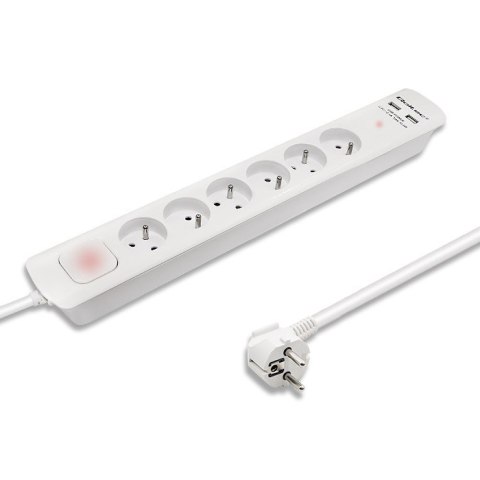 Qoltec Listwa antyprzepięciowa | 6 gniazd | 2 x USB | 1.8m | Biała