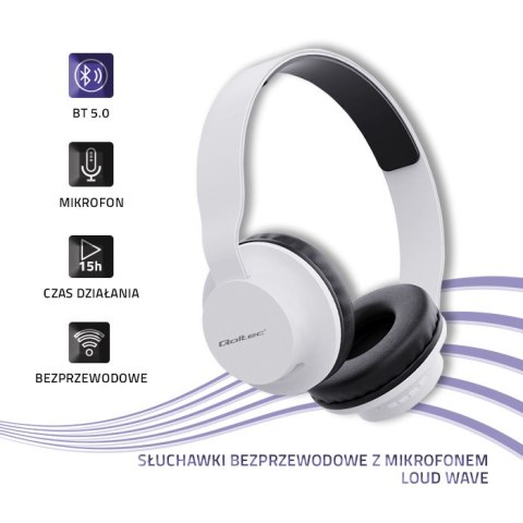 Qoltec Słuchawki bezprzewodowe Loud Wave z mikrofonem | BT 5.0 JL| Białe