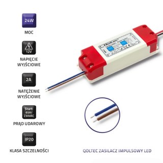 Qoltec Zasilacz impulsowy LED IP20 | 24W | 12V | 2A