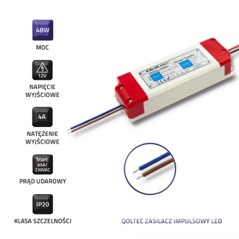 Qoltec Zasilacz impulsowy LED IP20 48W 12V 4A