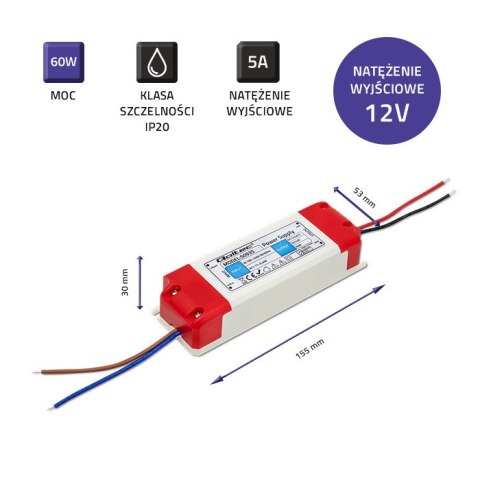 Qoltec Zasilacz impulsowy LED IP20 | 48W | 12V | 4A