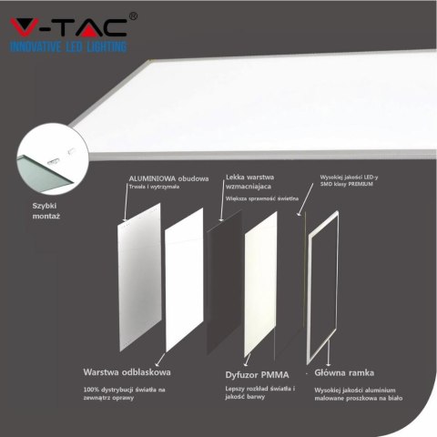 Panel LED V-TAC 45W 600x600 UGR PMMA VT-6068 6000K 3600lm