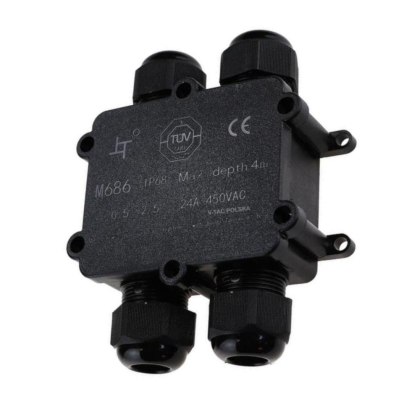 Puszka Złączka Mufa Hermetyczna 4x4Pin Czarna 0.5-4mm2 Średnica przewodu 8-12mm IP68 V-TAC VT-871