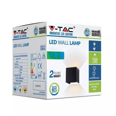 Oprawa Ścienna V-TAC 12W LED Góra Dół Regulowana Chip BRIDGELUX Czarny Kwadrat IP65 VT-759-12 3000K 1100lm