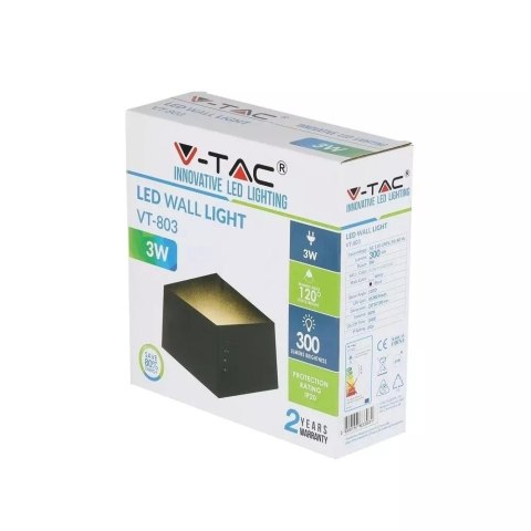 Kinkiet Ścienny V-TAC 3W Bridgelux Chip Czarny VT-803 4000K 300lm