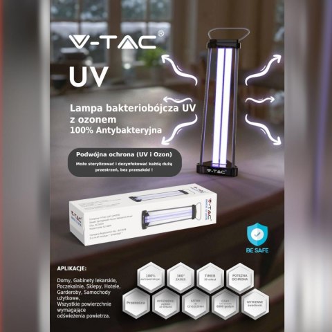 Lampa Bakteriobójcza Wirusobójcza 38W 60m2 UVC OZON V-TAC VT-3238