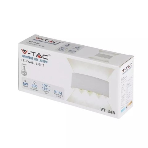 Oprawa Ścienna Góra Dół V-TAC 8W LED Biała IP54 VT-848 4000K 800lm