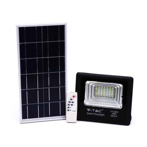 Projektor LED Solarny V-TAC 12W Czarny IP65, Pilot, Timer VT-25W 4000K 550lm