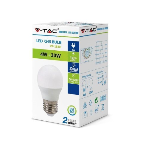 Żarówka LED V-TAC 4W E27 Kulka G45 VT-1830 6400K 320lm