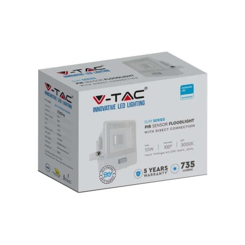 Projektor LED V-TAC 10W SAMSUNG CHIP Czujnik Ruchu Biały Z MUFĄ VT-118S 3000K 735lm 5 Lat Gwarancji