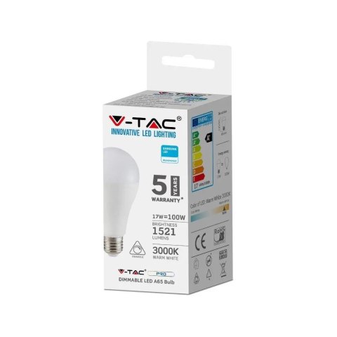 Żarówka LED V-TAC SAMSUNG CHIP 17W E27 A65 Ściemnialna VT-217D 4000K 5 Lat Gwarancji