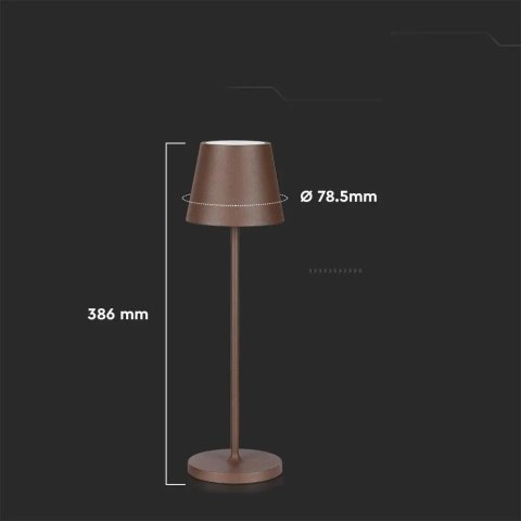 Lampka Biurkowa Nocna V-TAC 2W LED Ładowanie Ściemnianie IP54 Brąz Corten VT-7522 3000K 200lm