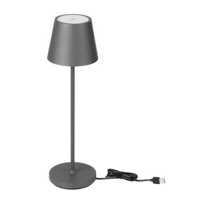 Lampka Biurkowa Nocna V-TAC 2W LED 38cm Ładowanie Ściemnianie IP54 Szara VT-7522 3000K 200lm