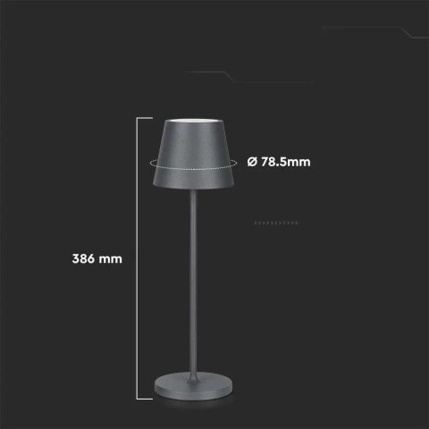 Lampka Biurkowa Nocna V-TAC 2W LED Ładowanie Ściemnianie IP54 Szara VT-7522 3000K 200lm