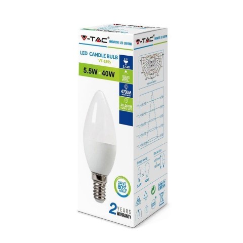 Żarówka LED V-TAC 5.5W E14 Świeczka VT-1855 2700K 470lm