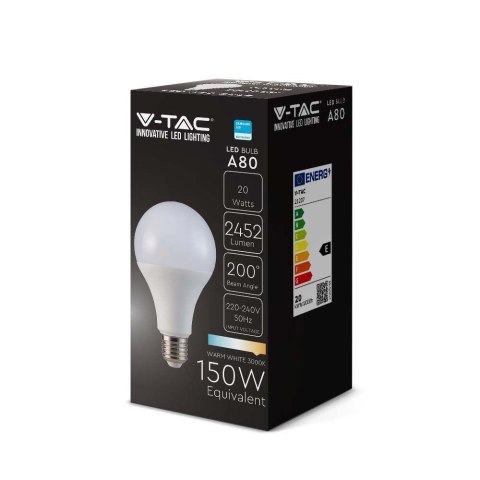 Żarówka LED V-TAC SAMSUNG CHIP 20W E27 A80 120Lm/W VT-233 6500K 2452lm 5 Lat Gwarancji