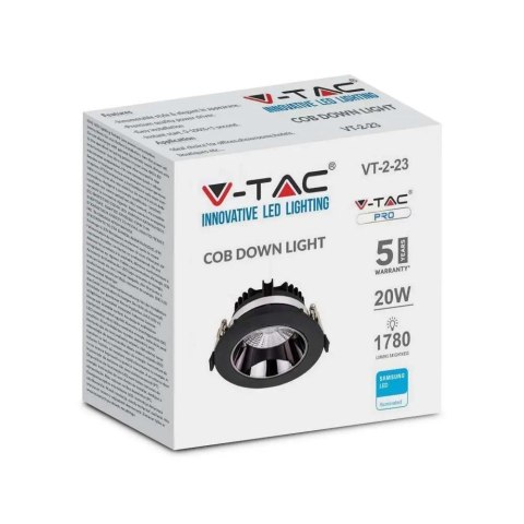 Oprawa Downlight V-TAC SAMSUNG CHIP 10W Czarna Uchylna VT-2-13 4000K 950lm 5 Lat Gwarancji