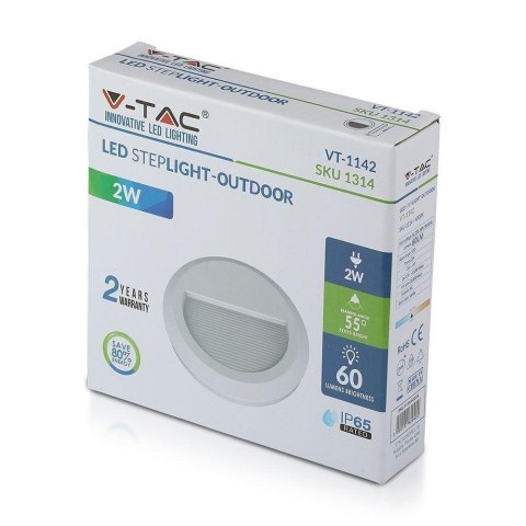 Oprawa Schodowa 2W LED V-TAC Biała Okrągła 230V IP65 VT-1142 3000K 60lm