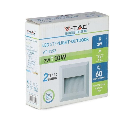 Oprawa Schodowa 2W LED V-TAC Biały Kwadrat 230V IP65 VT-1152-W 3000K 60lm