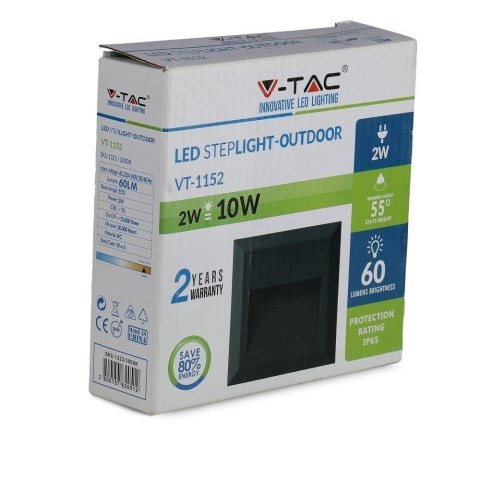 Oprawa Schodowa 2W LED V-TAC Czarny Kwadrat 230V IP65 VT-1152 4000K 60lm