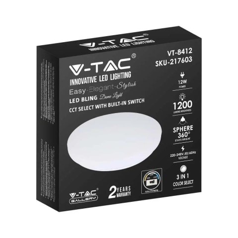 Plafon V-TAC 12W Mleczny Zmiana Koloru CCT fi.255 VT-8412 3000K-6400K 1200lm