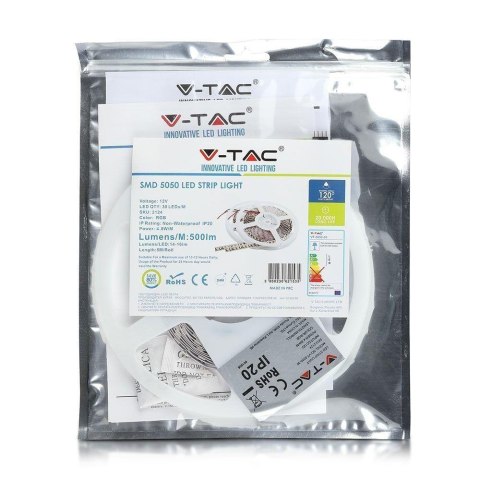 Taśma LED V-TAC SMD5050 150LED IP20 4,8W/m VT-5050 RGB 500lm