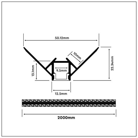 Profil Aluminiowy V-TAC 2mb Anodowany, Klosz Mleczny, Do gipsowania, Narożny zewnętrzny VT-8103