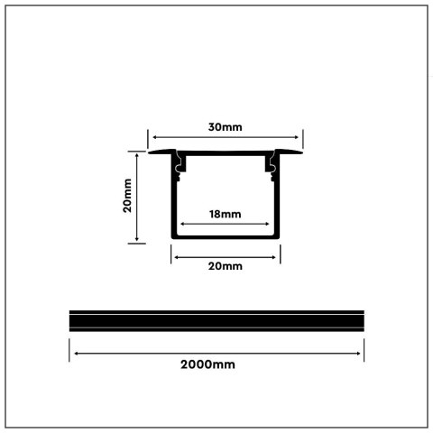 Profil Aluminiowy V-TAC 2mb Anodowany, Klosz Mleczny, Wpuszczany, Na dwie taśmy VT-8119 5 Lat Gwarancji