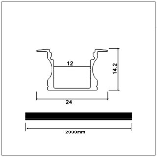 Profil Aluminiowy V-TAC 2mb Anodowany, Klosz Mleczny, Wpuszczany VT-8107