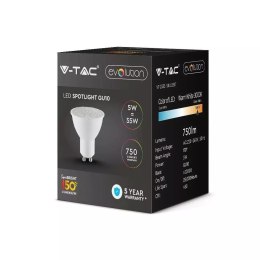 Żarówka LED V-TAC 5W GU10 110st 150Lm/W VT-2335 3000K 750lm 5 Lat Gwarancji