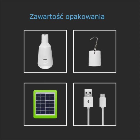 Żarówka LED V-TAC 7W Ładowalna Solar/USB Zmiana Barwy Power Bank VT-2417 3000K-4500K-6000K 500lm