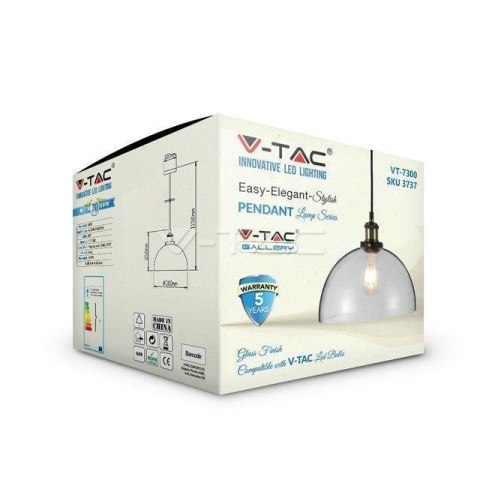 Oprawa Zwieszana V-TAC LOFT Vintage Szkło Transparent fi300 VT-7300 5 Lat Gwarancji