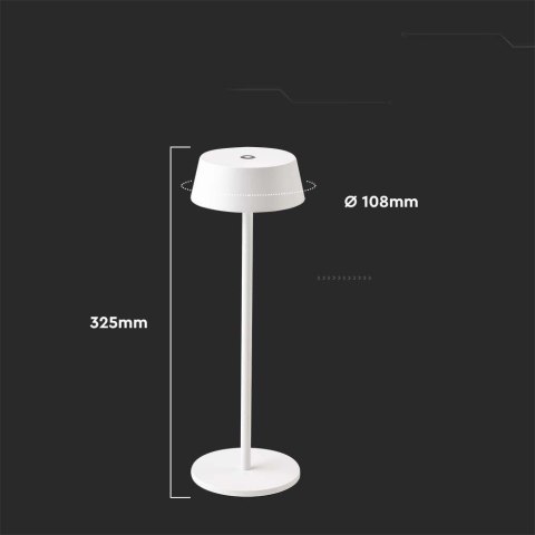 Lampka Biurkowa Nocna V-TAC 2W LED Ładowanie Ściemnianie IP54 Biała VT-7562 3000K 200lm