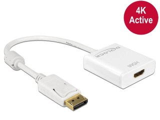 ADAPTER DISPLAYPORT(M) 1.2->HDMI(F) NA KABLU 20CM AKTYWNY BIAŁY DELOCK