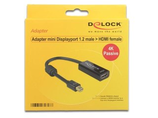 ADAPTER DISPLAYPORT MINI(M) 1.2->HDMI(F) 4K PASYWNY NA KABLU CZARNY DELOCK