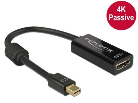 ADAPTER DISPLAYPORT MINI(M) 1.2->HDMI(F) 4K PASYWNY NA KABLU CZARNY DELOCK