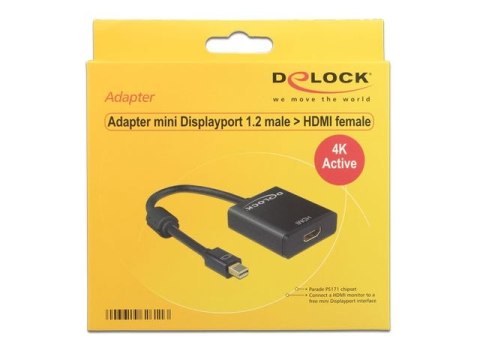 ADAPTER DISPLAYPORT MINI(M) 1.2->HDMI(F) NA KABLU 20CM AKTYWNY CZARNY DELOCK