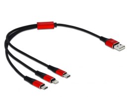 KABEL 3IN1 USB-A(M)->LIGHTNING(M)+USB MICRO(M)+USB-C(M) TYLKO ŁADOWANIE 0.3M CZERWONO/CZARNY DELOCK