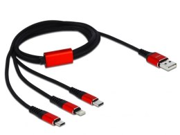KABEL 3IN1 USB-A(M)->LIGHTNING(M)+USB MICRO(M)+USB-C(M) TYLKO ŁADOWANIE 1M CZERWONO/CZARNY DELOCK
