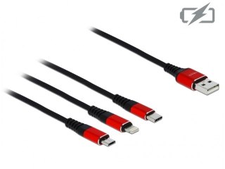 KABEL 3IN1 USB-A(M)->LIGHTNING(M)+USB MICRO(M)+USB-C(M) TYLKO ŁADOWANIE 1M CZERWONO/CZARNY DELOCK