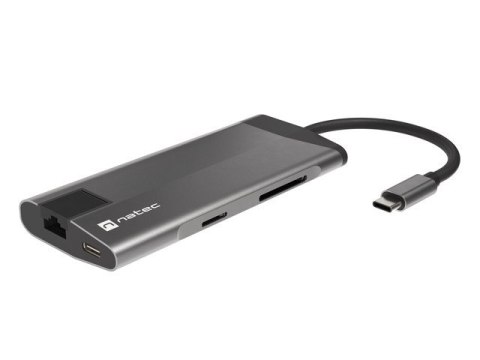 MULTIPORT ADAPTER NATEC FOWLER PLUS USB-C->HUB USB 3.0 3X, HDMI 4K, USB-C PD, RJ45, SD, MICRO SD