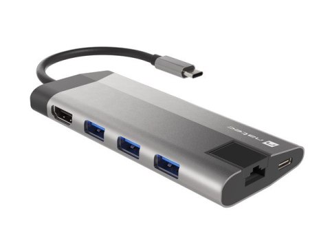 MULTIPORT ADAPTER NATEC FOWLER PLUS USB-C->HUB USB 3.0 3X, HDMI 4K, USB-C PD, RJ45, SD, MICRO SD