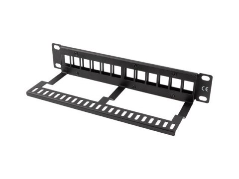 PATCH PANEL PUSTY 12 PORT 1U 10" Z ORGANIZEREM DO MODUŁÓW KEYSTONE CZARNY LANBERG