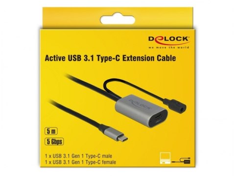 PRZEDŁUŻACZ USB-C M/F 3.1 5M CZARNY DELOCK