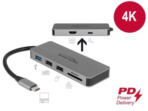 REPLIKATOR PORTÓW USB-C(M)->HDMI,1XUSB 3.0+2X USB 2.0,PD 2.0,CZYTNIK SD,USB-C DELOCK