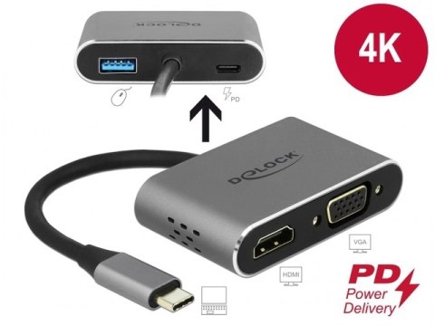 REPLIKATOR PORTÓW USB-C(M)->HDMI, VGA, 1XUSB 3.0, PD 2.0, USB-C MIKRO DELOCK