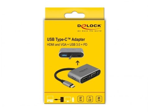 REPLIKATOR PORTÓW USB-C(M)->HDMI, VGA, 1XUSB 3.0, PD 2.0, USB-C MIKRO DELOCK