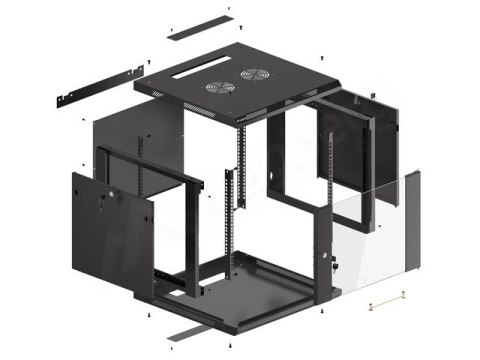 SZAFA INSTALACYJNA RACK WISZĄCA 19" 9U 600X600 CZARNA LANBERG (FLAT PACK) V2